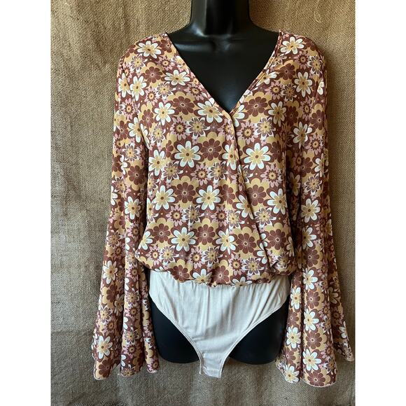 Retro flower power wrap body suit - Picture 1 of 6